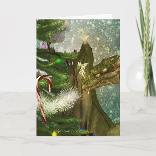 A Dragon and Fairies Christmas Holiday Card