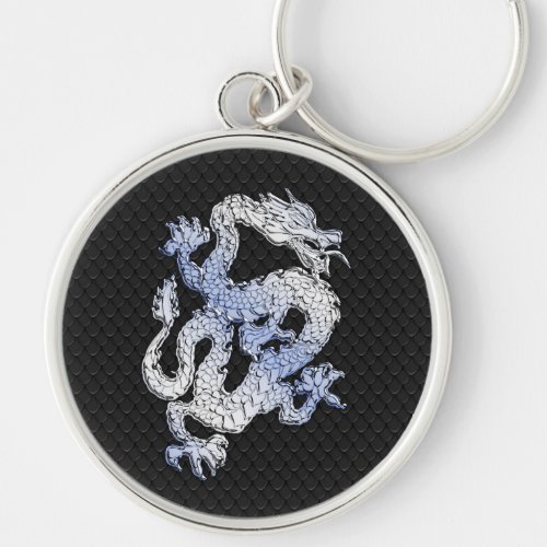 A Dragon expression on Black Snake Skin Print Keychain