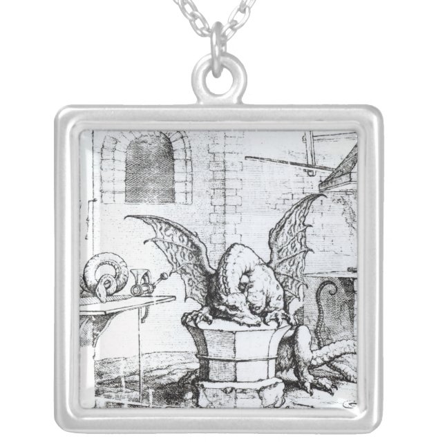A Dragon in a Workshop Silver Plated Necklace (Front)