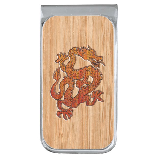 A Dragon in Bamboo style Silver Finish Money Clip (Front Vertical)