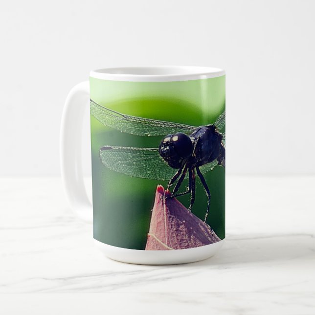 A dragonfly coffee mug (Front Left)