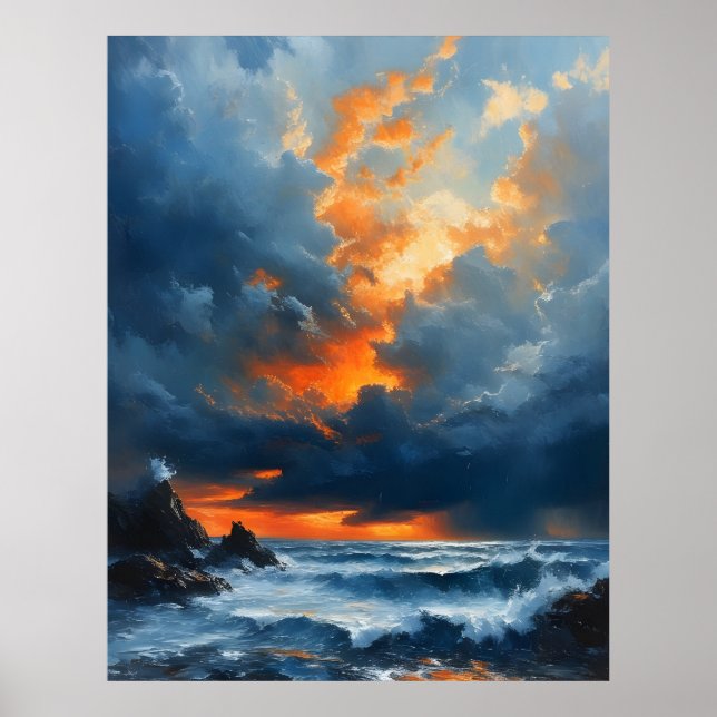 A Dramatic seascape At Sunset Painting Art Poster (Front)