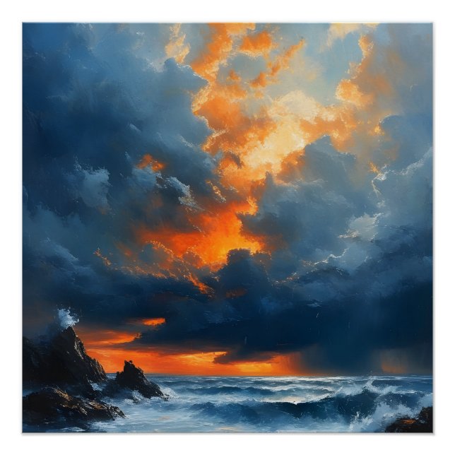 A Dramatic seascape At Sunset Painting Art Poster (Front)