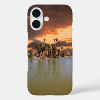 a dramatic sunset at Encanto Park iPhone 16 Case