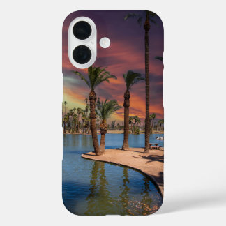 a dramatic sunset at Encanto Park iPhone 16 Case