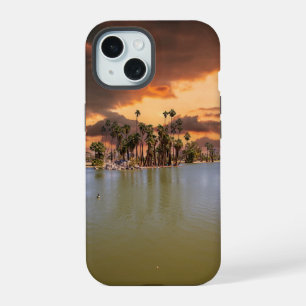 a dramatic sunset at Encanto Park iPhone 15 Case