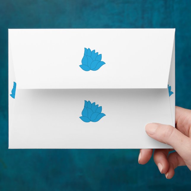 a drawing of a blue flower on a white background envelope (Hand)