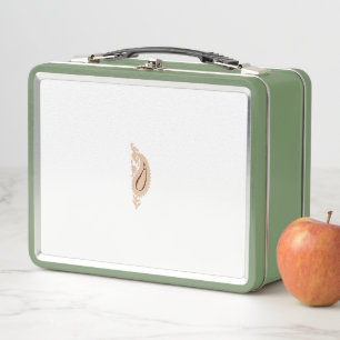 a drawing of a flower with leaves on it metal lunch box