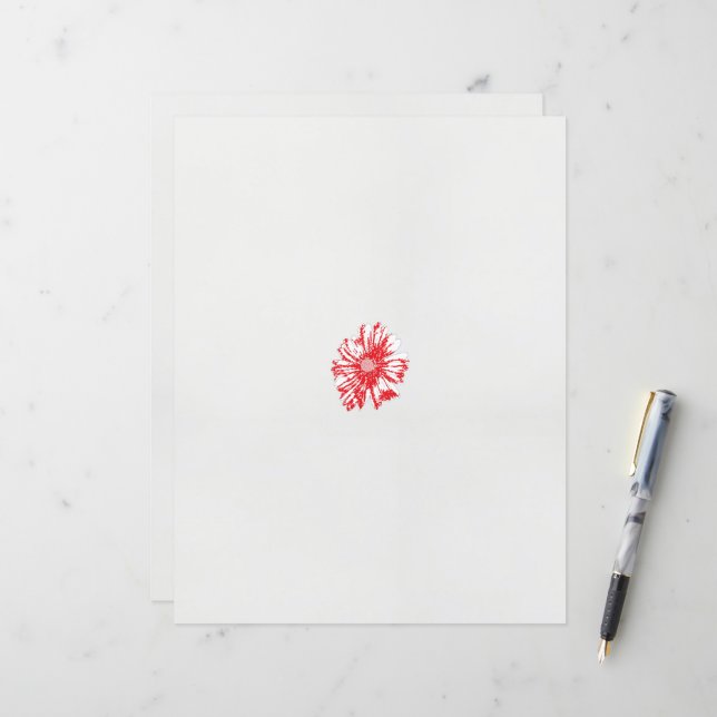a drawing of a red flower on a white background (Front/Back In Situ)