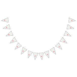 a drawing of a red flower on a white background bunting flags