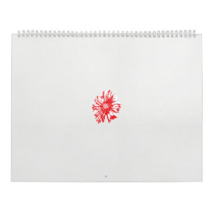 a drawing of a red flower on a white background calendar