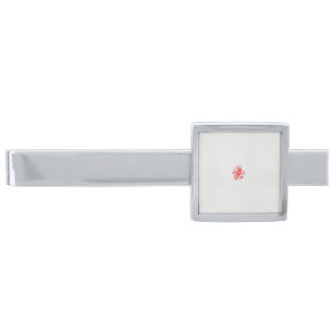 a drawing of a red flower on a white background silver finish tie bar