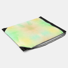 A drawstring bag with a soft, pastel watercolor