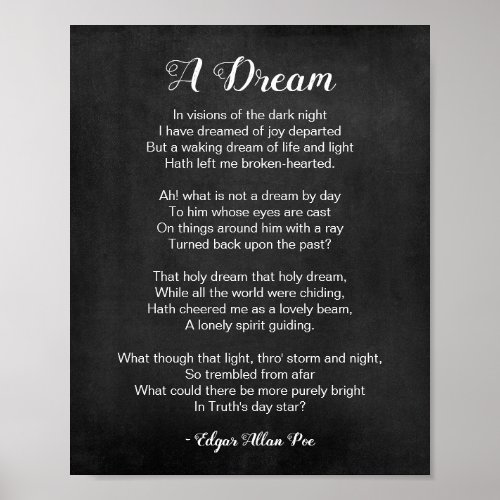 A Dream Poem by Edgar Allan Poe Black and White Poster