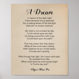 A Dream Poem by Edgar Allan Poe Vintage Poster