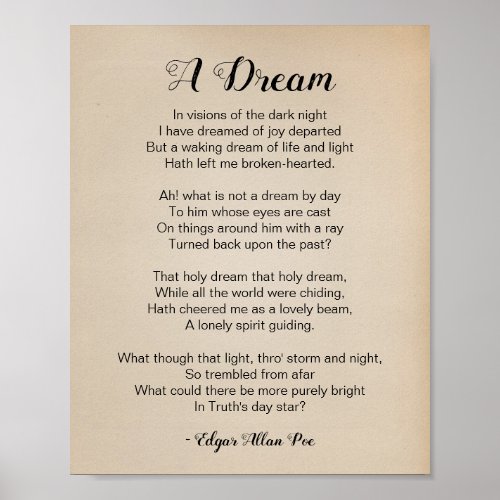 A Dream Poem by Edgar Allan Poe Vintage Poster