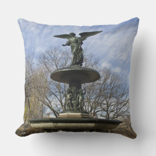 A dry winter Bethesda Fountain in Central Park Throw Pillow