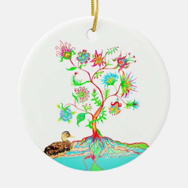 A duck and a tree of life ceramic ornament (Front)