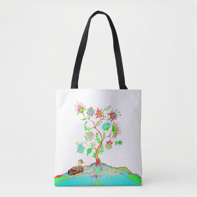 A duck and a tree of life tote bag (Front)