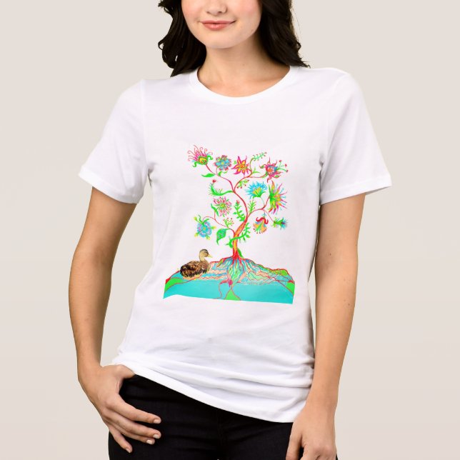 A duck and a tree of life Tri-Blend shirt (Front)