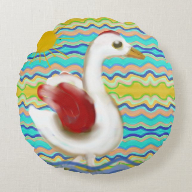 A duck at the seaside round pillow (Front)