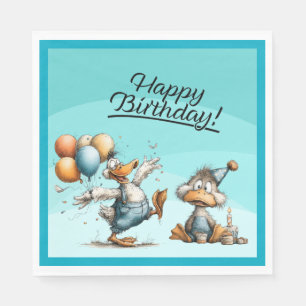 A Duck Cartoon Birthday Paper Plates Napkins
