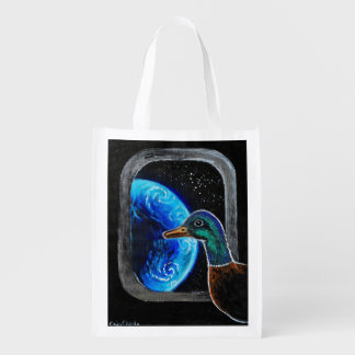 A duck sent into the outer space grocery bag