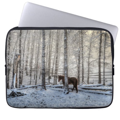 A Dun Horse and Forest at Sunrise Equine Photo Laptop Sleeve