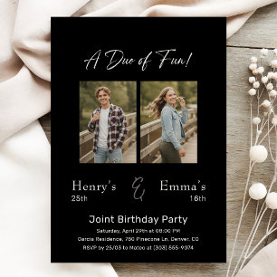 A Duo of Fun Photo Joint Double Birthday Party Invitation