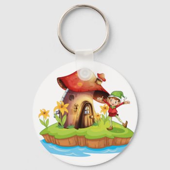 A Dwarf Outside A Mushroom House Keychain by GraphicsRF at Zazzle