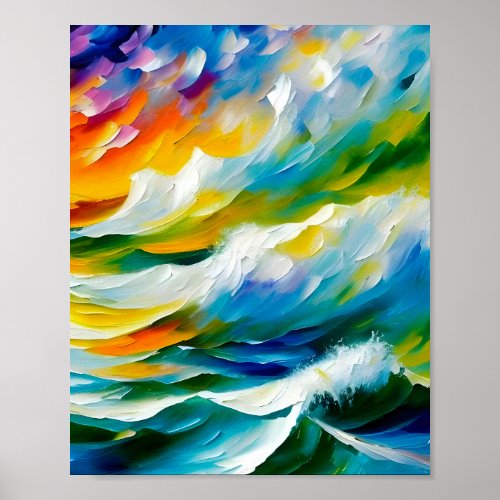 A dynamic painting of a stormy sea poster