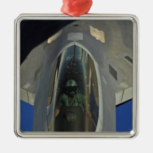 A F-22 Raptor receives fuel from a KC-135 Metal Ornament