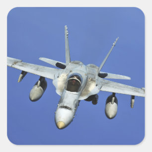 A F/A-18 Hornet participates in a mission Square Sticker