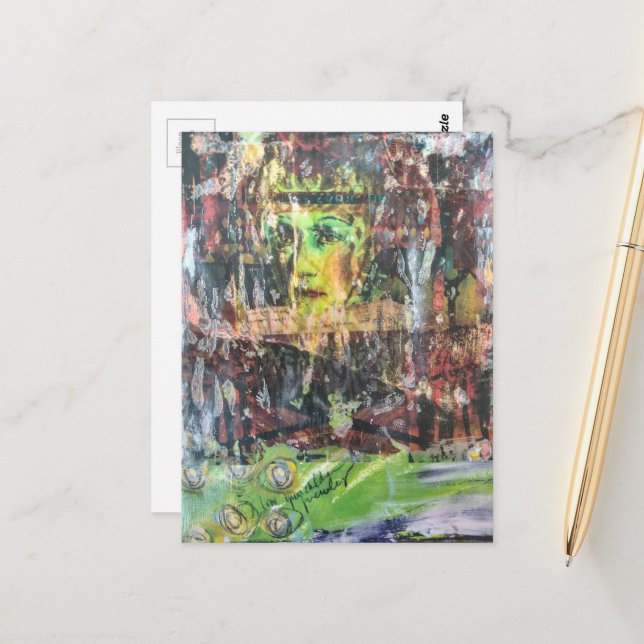 A face mixed media collage postcard (Front/Back In Situ)