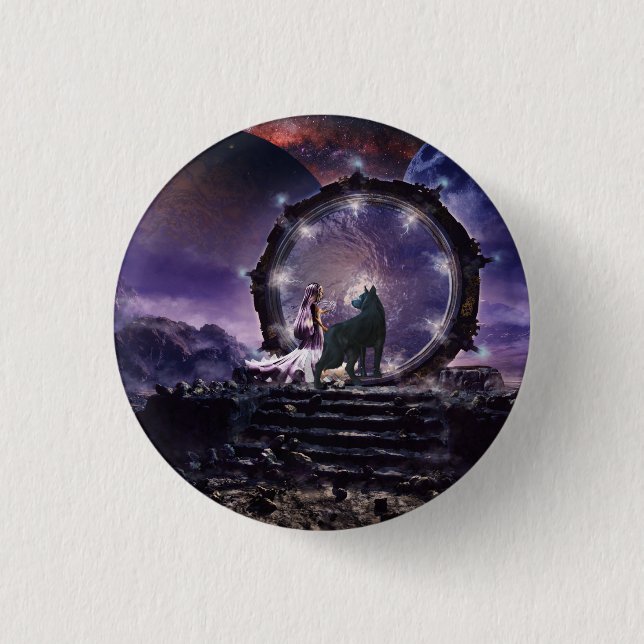 A fairy and a dark wolf  button (Front)