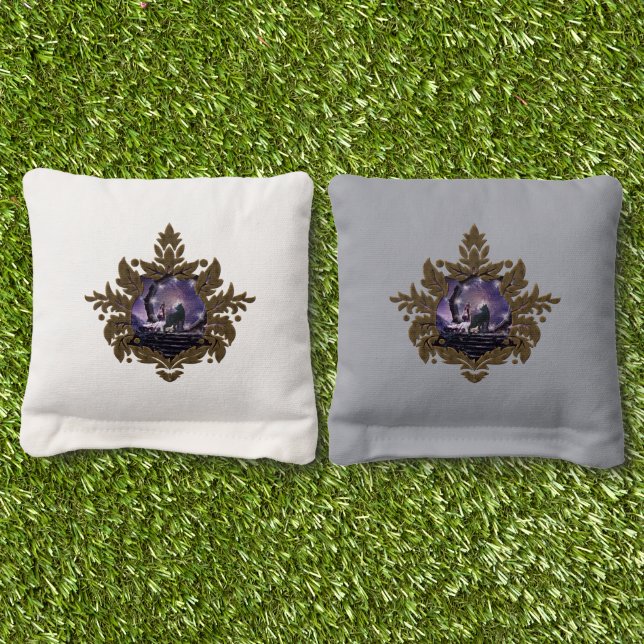 A fairy and a dark wolf  cornhole bags (Grass)