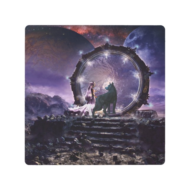 A fairy and a dark wolf  metal print (Front)