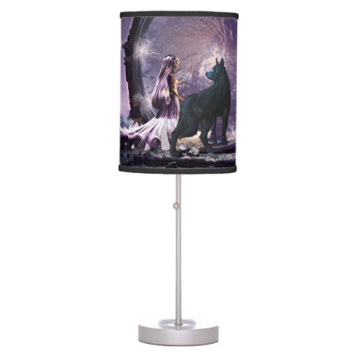 A fairy and a dark wolf  table lamp
