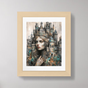 A Fairy Tale Queen With Castle on Her Head Framed Art