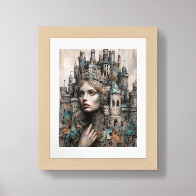 A Fairy Tale Queen With Castle on Her Head Framed Art (Framed Front)