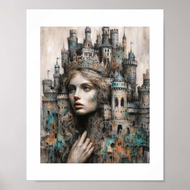A Fairy Tale Queen With Castle on Her Head Framed Art (Front)