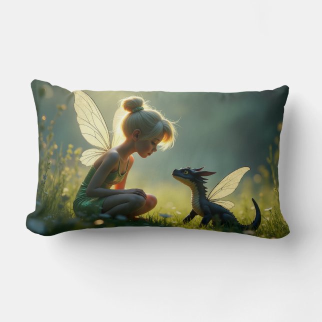 A Fairy Trains her dragon Lumbar Pillow (Front)