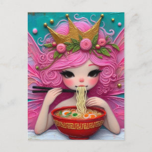 A Fairy With Pink Hair Eating Ramen Postcard
