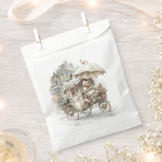 a fairytale carriage with a girl on a winter stree favor bag