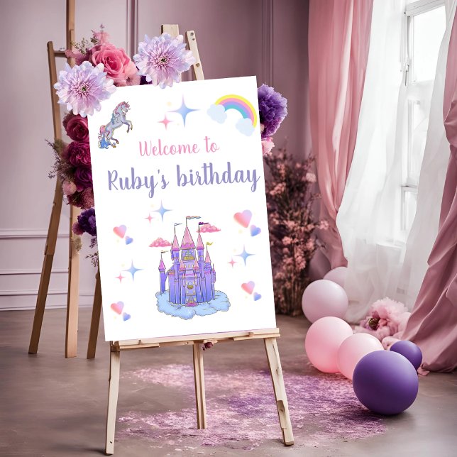 A fairytale castle and unicorn welcome sign (Creator Uploaded)