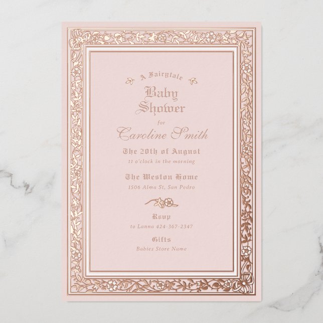 A Fairytale Rose Gold Baby Shower Foil Invitation (Front)