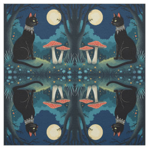 A Familiar Black Cat And Toadstools Halloween 1 Fabric