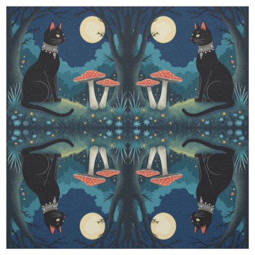 A Familiar Black Cat And Toadstools Halloween 1 Fabric