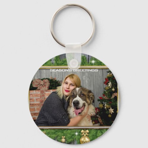 A Family Christmas Photo Button Keychain