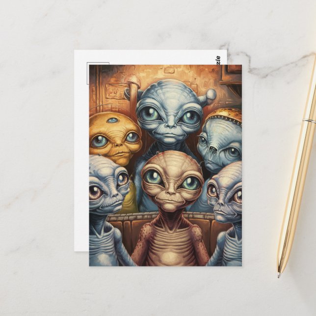 A family of aliens postcard (Front/Back In Situ)